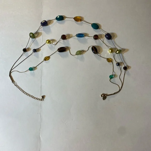 Lia Sophia, Mural Retired Necklace, Multicolored Beads, Brown, Blue, Green, Gold - Picture 2 of 7
